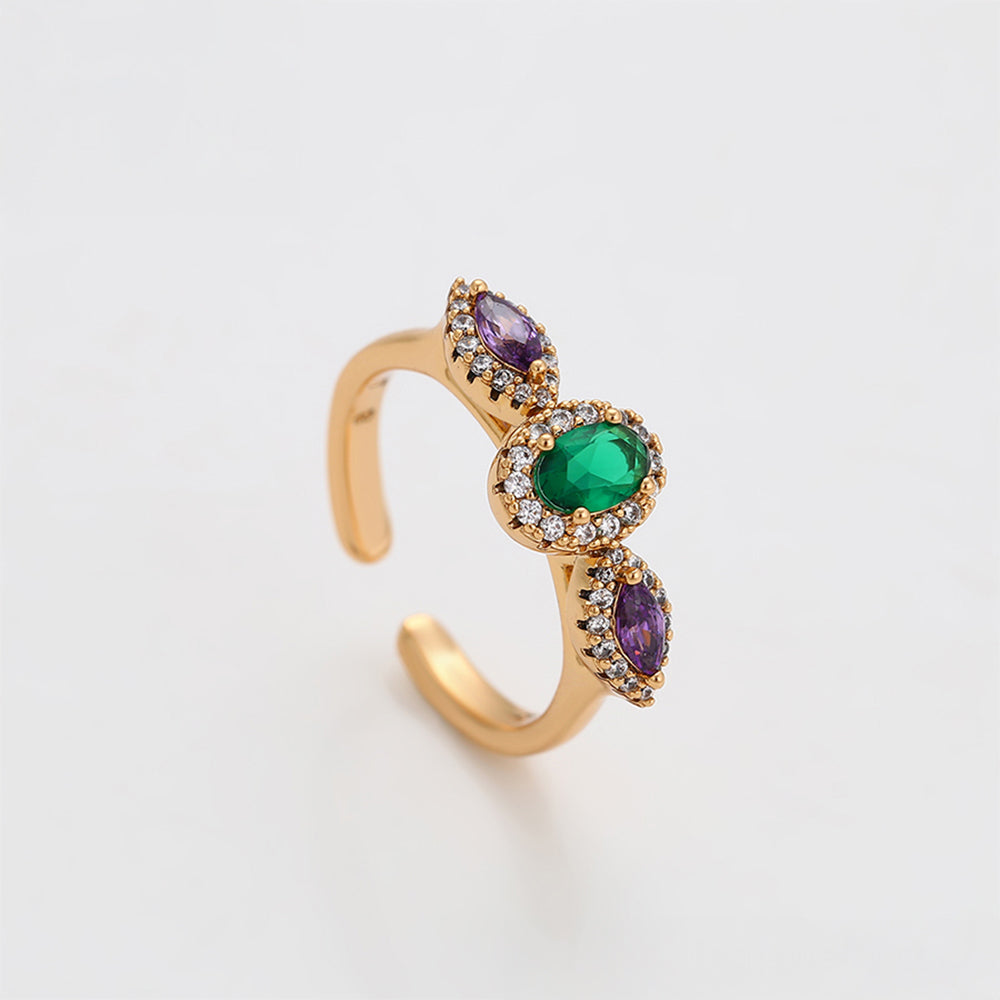 Anillo de Aleación Bañado en Oro con Cristal Emporia® Púrpura y Cristal Emporia® Verde 3 
