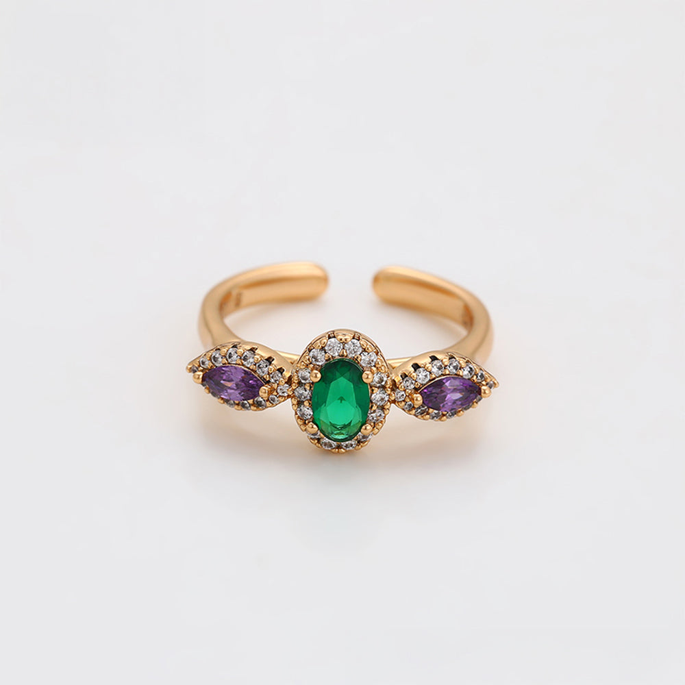 Anillo de Aleación Bañado en Oro con Cristal Emporia® Púrpura y Cristal Emporia® Verde 7 