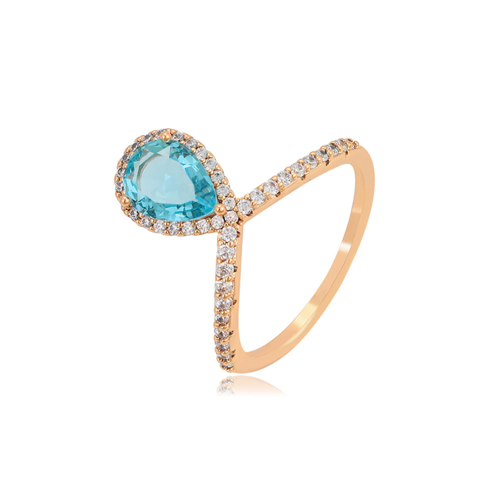 Anillo de Aleación Bañado en Oro con Cristal Emporia® Azul y Cristal Emporia® Blanco 1 