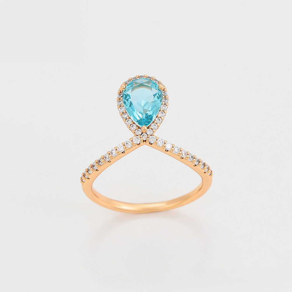 Anillo de Aleación Bañado en Oro con Cristal Emporia® Azul y Cristal Emporia® Blanco