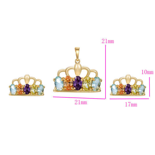 Conjunto de Aleación Bañado en Oro con Cristal Emporia® Púrpura y Cristal Emporia® Amarillo ( Pendientes +Colgante )