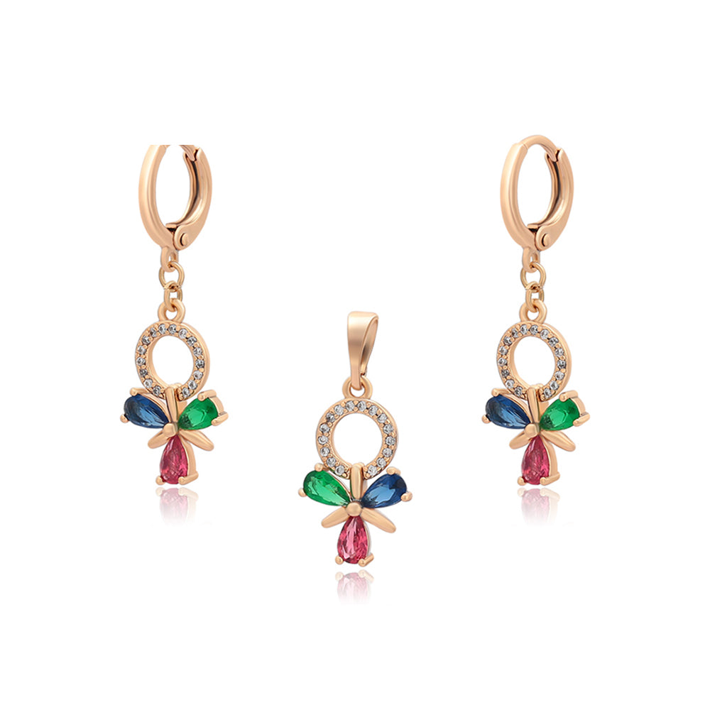 Conjunto de Aleación Bañado en Oro con Cristal Emporia® Rojo y Cristal Emporia® Verde ( Pendientes +Colgante ) 2 