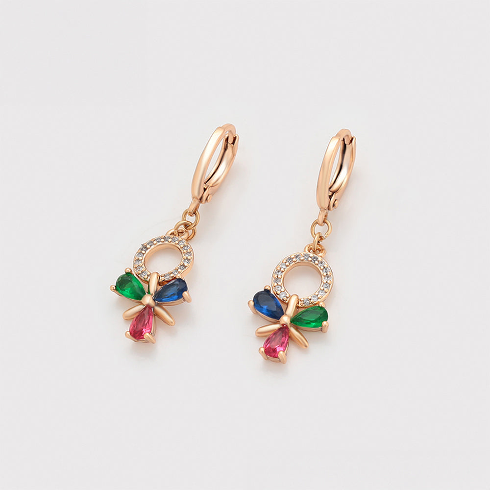Conjunto de Aleación Bañado en Oro con Cristal Emporia® Rojo y Cristal Emporia® Verde ( Pendientes +Colgante ) 8 