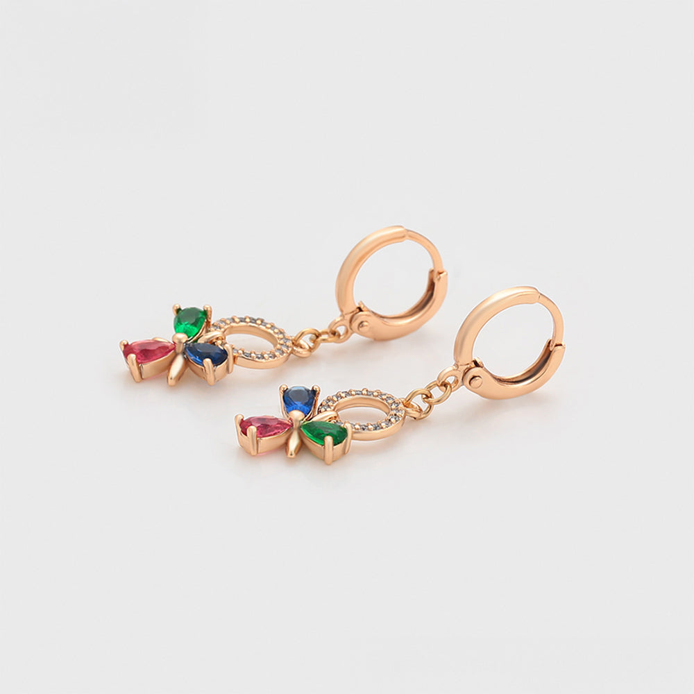 Conjunto de Aleación Bañado en Oro con Cristal Emporia® Rojo y Cristal Emporia® Verde ( Pendientes +Colgante ) 12 