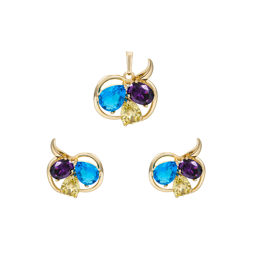 Conjunto de Aleación Bañado en Oro con Cristal Emporia® Azul y Cristal Emporia® Blanco ( Pendientes +Colgante ) 1 