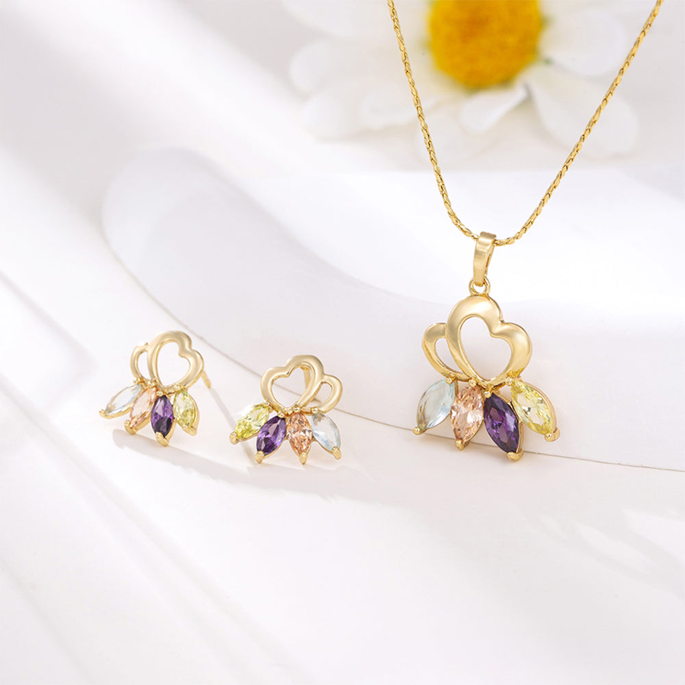 Conjunto de Aleación Bañado en Oro con Cristal Emporia® Púrpura y Cristal Emporia® Blanco ( Pendientes +Colgante )