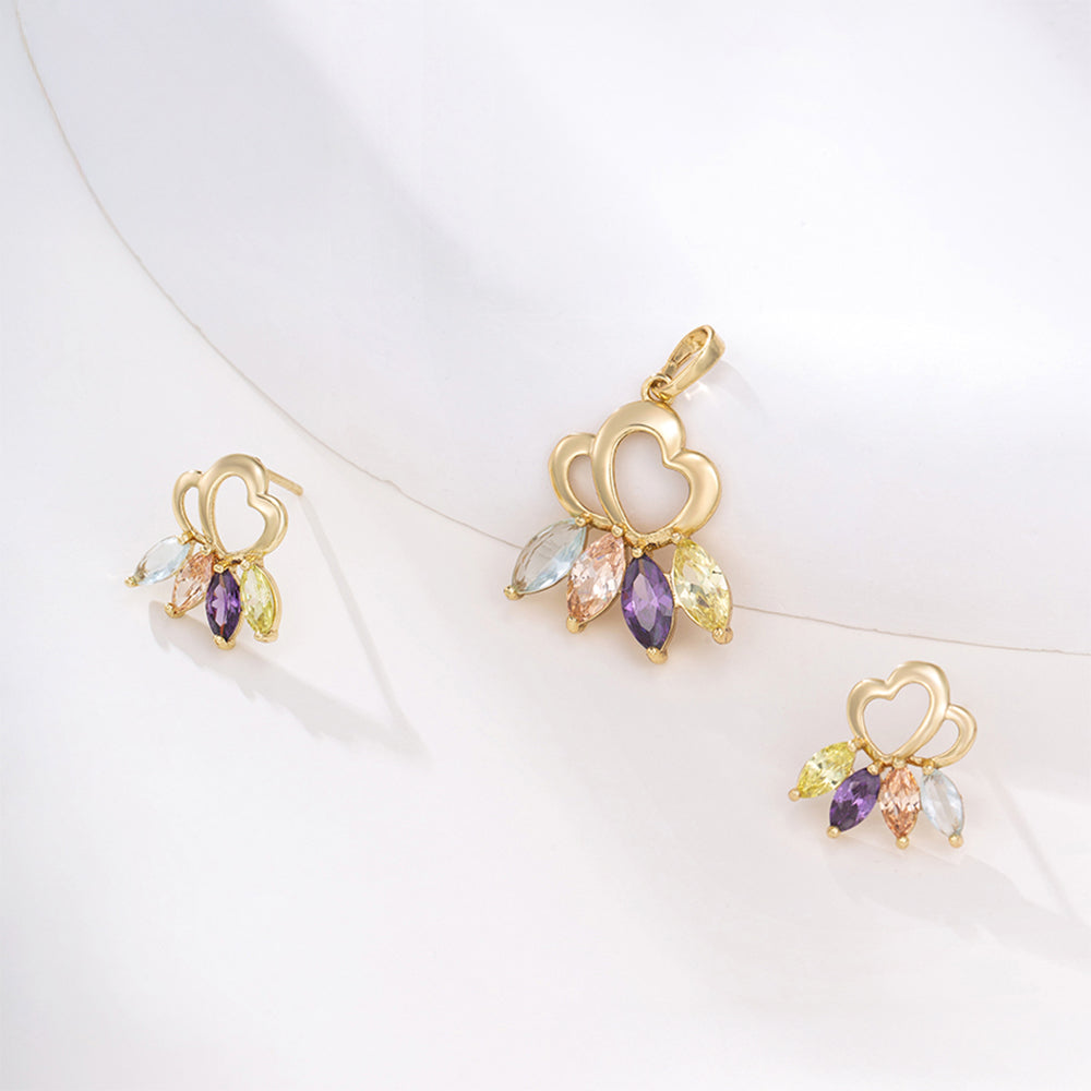 Conjunto de Aleación Bañado en Oro con Cristal Emporia® Púrpura y Cristal Emporia® Blanco ( Pendientes +Colgante )
