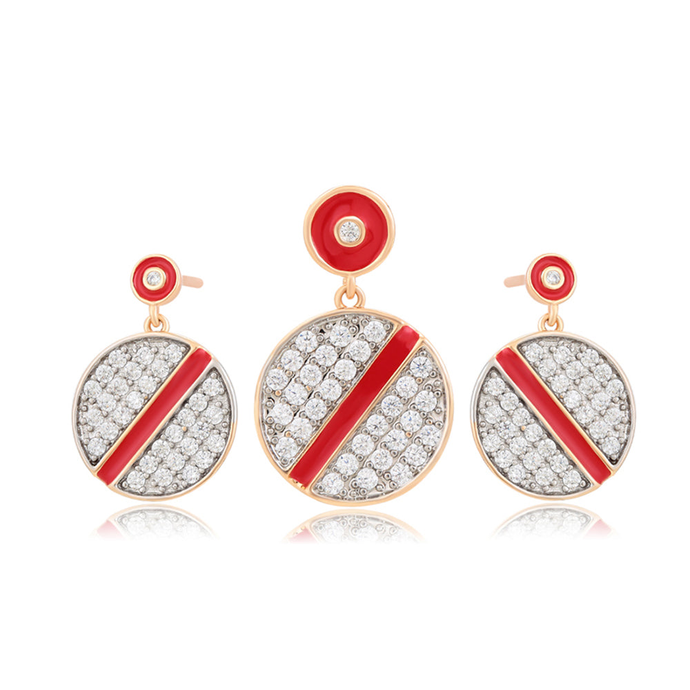 Conjunto de Aleación Bañado en Oro con Cristal Emporia® Rojo y Cristal Emporia® Blanco ( Pendientes +Colgante )