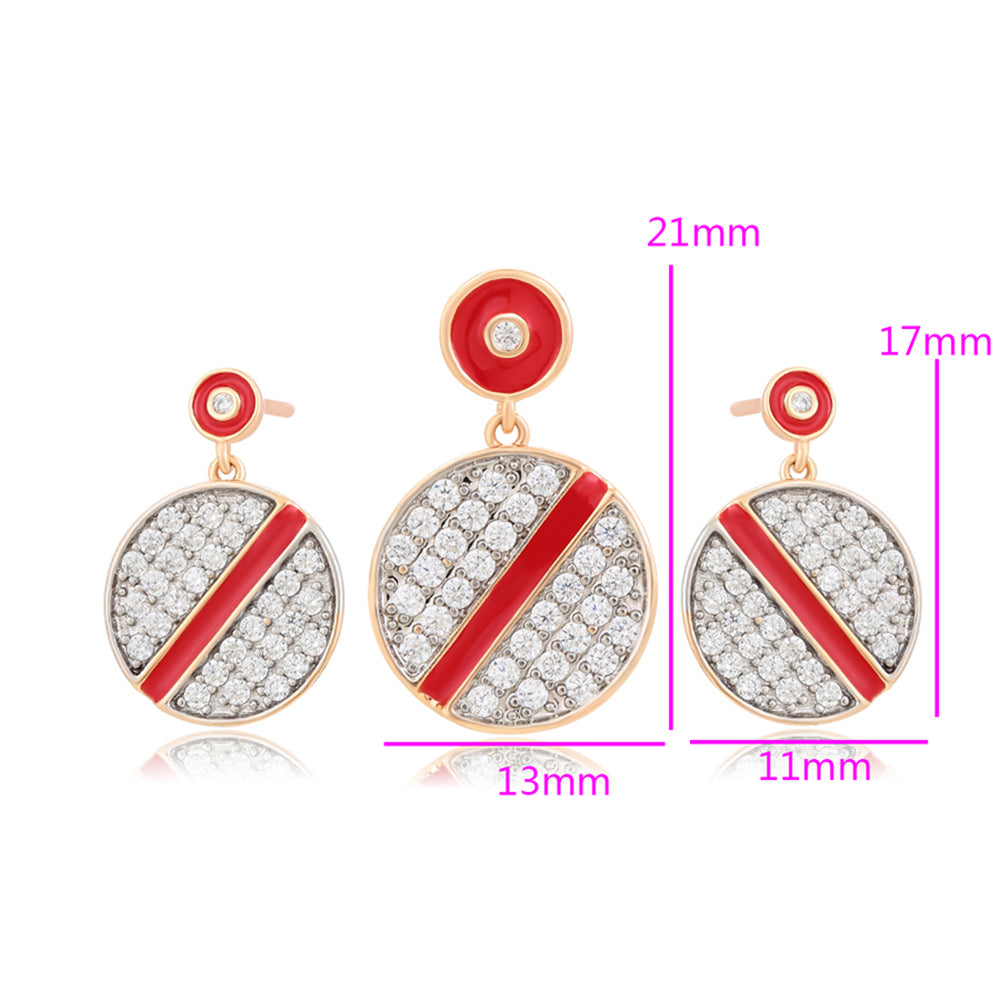 Conjunto de Aleación Bañado en Oro con Cristal Emporia® Rojo y Cristal Emporia® Blanco ( Pendientes +Colgante ) 2 