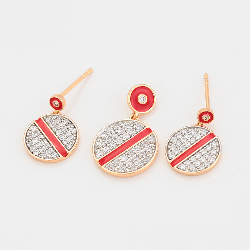 Conjunto de Aleación Bañado en Oro con Cristal Emporia® Rojo y Cristal Emporia® Blanco ( Pendientes +Colgante ) 6 