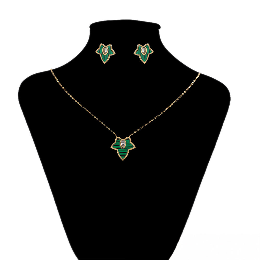 Conjunto de Aleación Bañado en Oro con Cristal Emporia® Verde y Cristal Emporia® Blanco ( Collar +Pendientes )