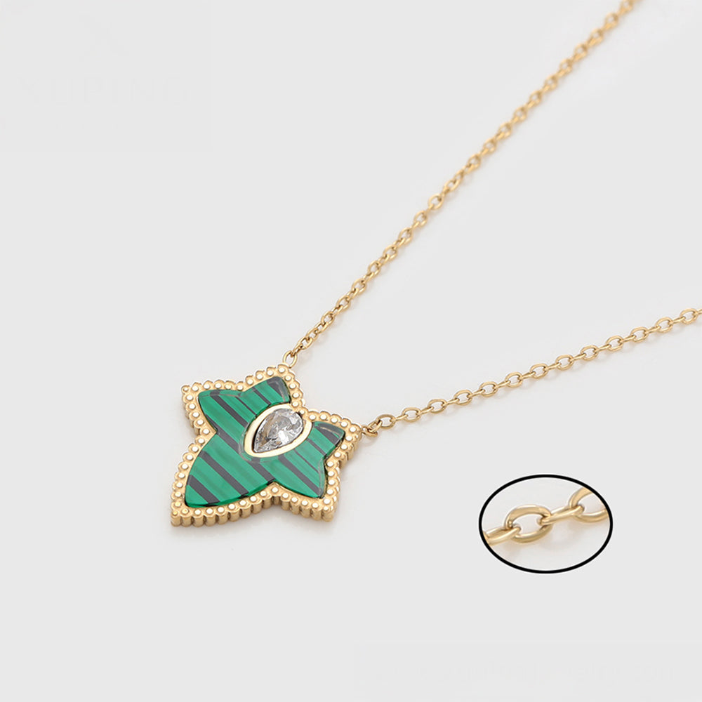 Conjunto de Aleación Bañado en Oro con Cristal Emporia® Verde y Cristal Emporia® Blanco ( Collar +Pendientes ) 7 