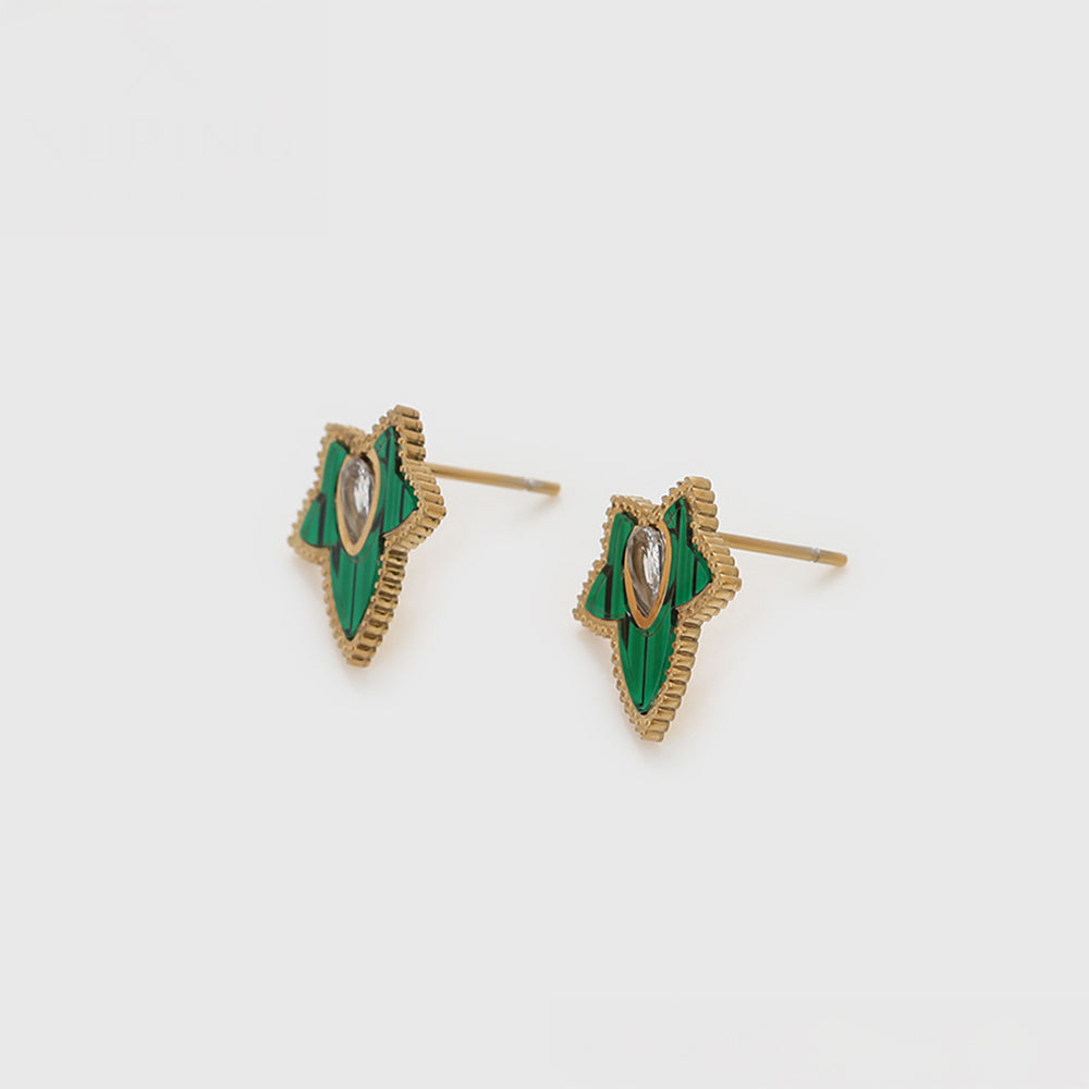 Conjunto de Aleación Bañado en Oro con Cristal Emporia® Verde y Cristal Emporia® Blanco ( Collar +Pendientes ) 9 