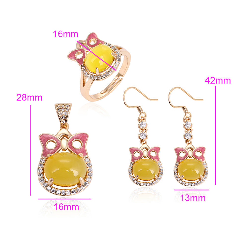 Conjunto de Aleación Bañado en Oro con Cristal Emporia® Amarillo y Cristal Emporia® Blanco ( Pendientes +Anillo +Colgante ) 3 