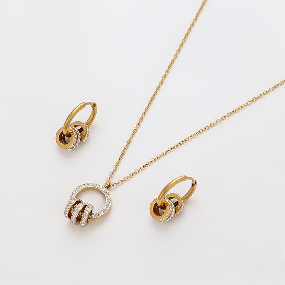 Conjunto de Aleación Bañado en Oro con Cristal Emporia® Blanco ( Collar +Pendientes +Colgante ) 1 
