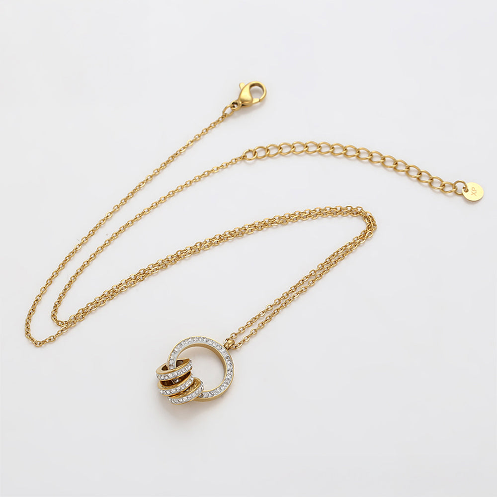Conjunto de Aleación Bañado en Oro con Cristal Emporia® Blanco ( Collar +Pendientes +Colgante ) 6 
