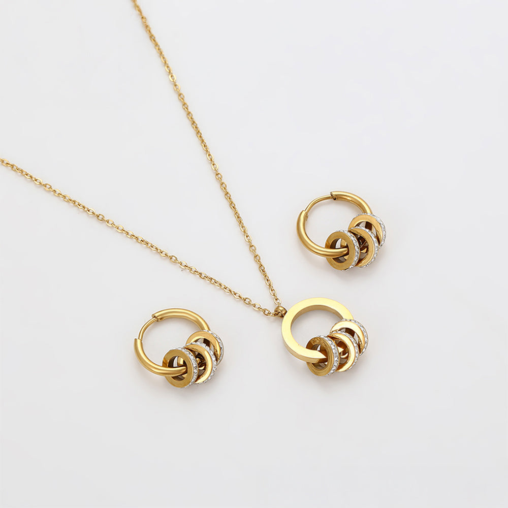 Conjunto de Aleación Bañado en Oro con Cristal Emporia® Blanco ( Collar +Pendientes +Colgante ) 7 