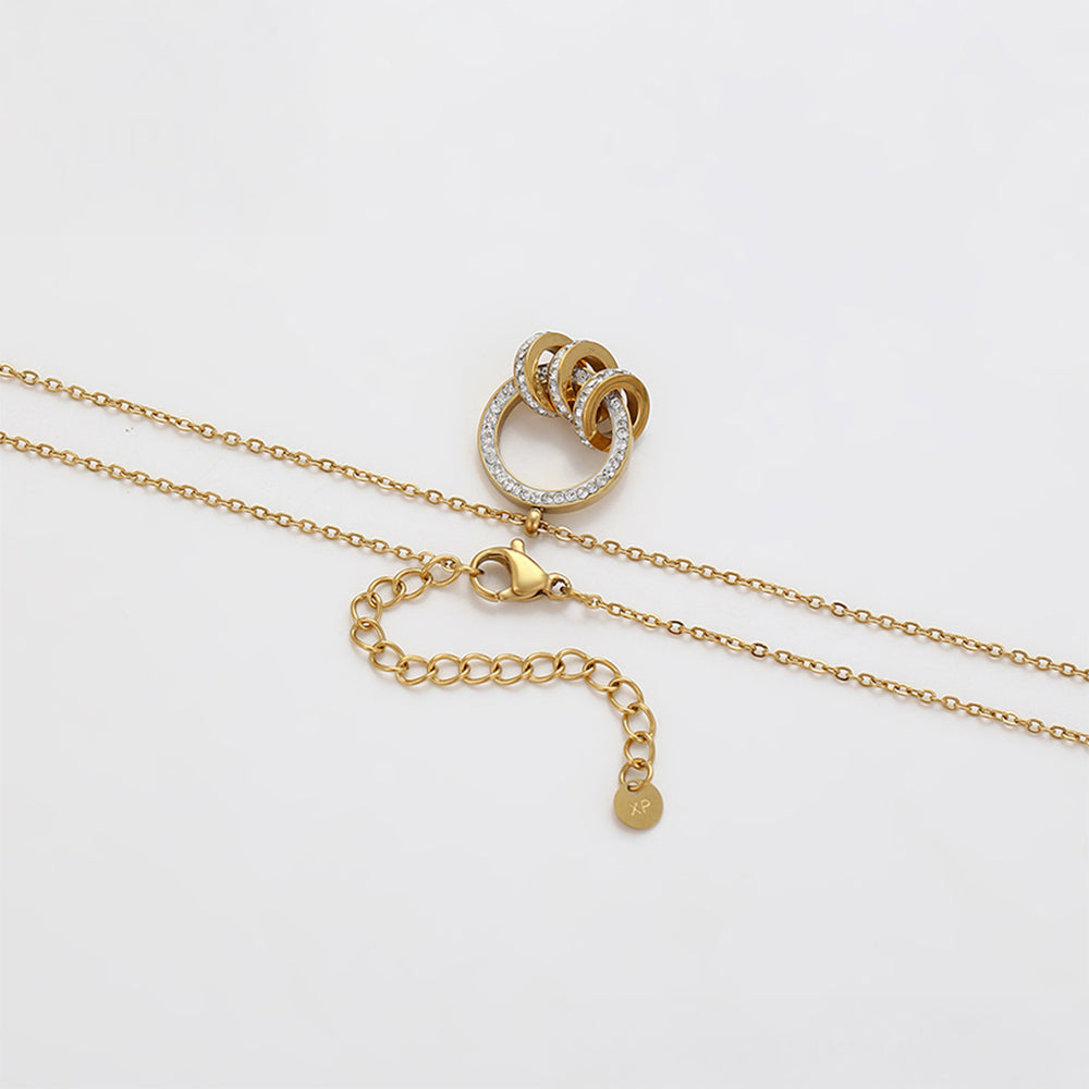 Conjunto de Aleación Bañado en Oro con Cristal Emporia® Blanco ( Collar +Pendientes +Colgante )