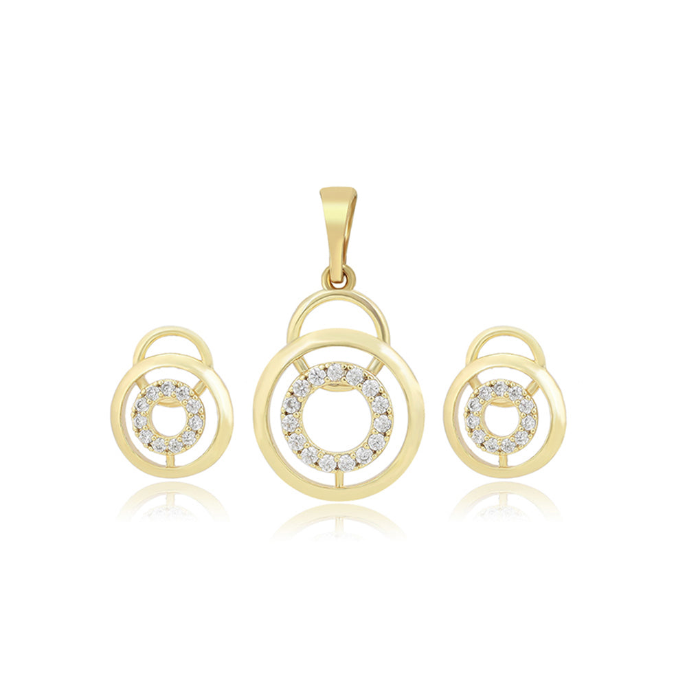 Conjunto de Aleación Bañado en Oro con Cristal Emporia® Blanco ( Pendientes +Colgante ) 1 