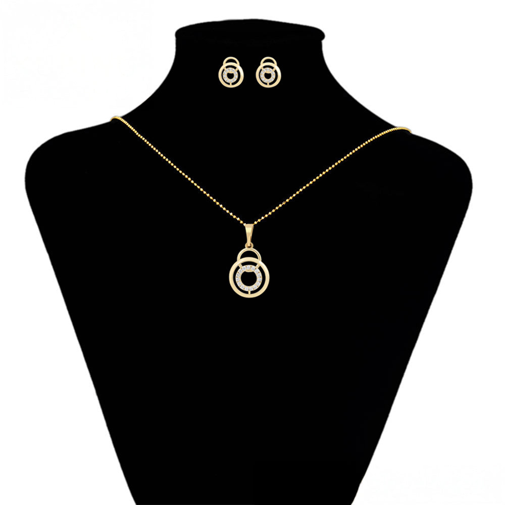 Conjunto de Aleación Bañado en Oro con Cristal Emporia® Blanco ( Pendientes +Colgante ) 6 