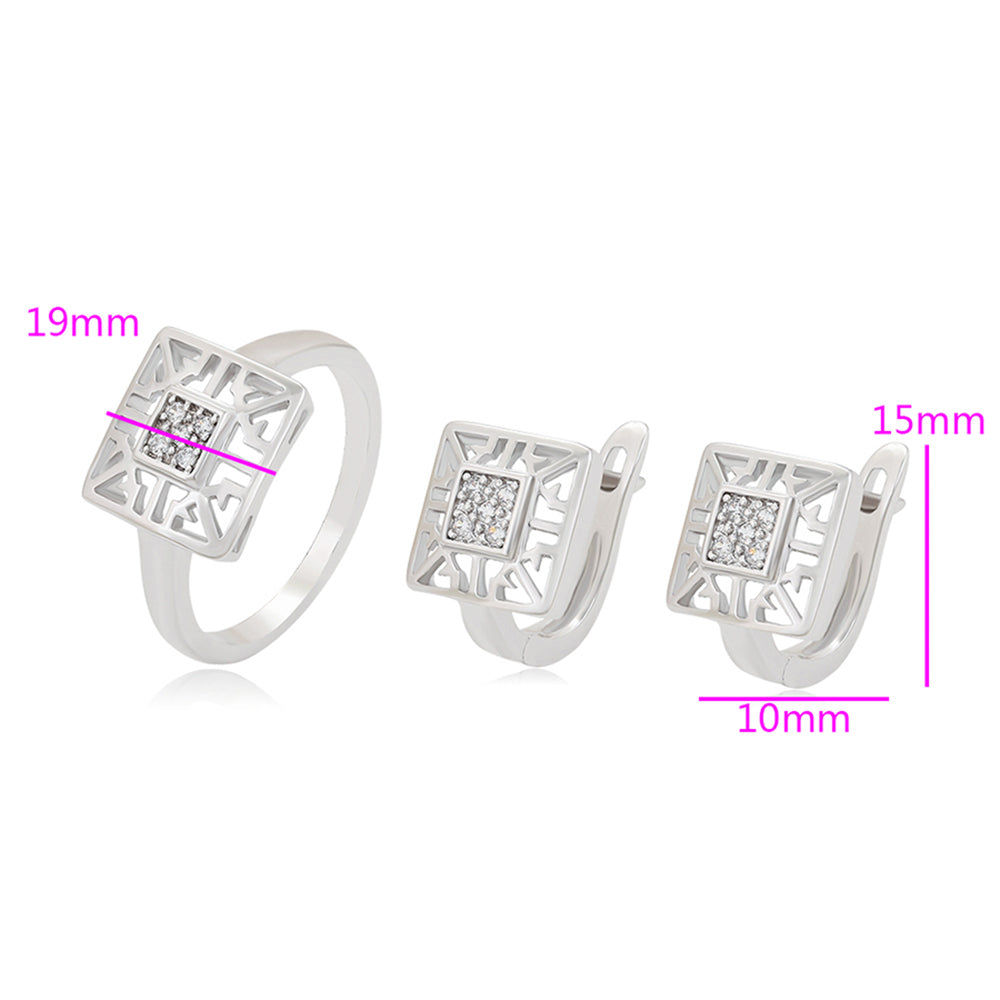 Conjunto de Aleación Bañado en Oro con Cristal Emporia® Blanco ( Pendientes +Anillo ) 4 