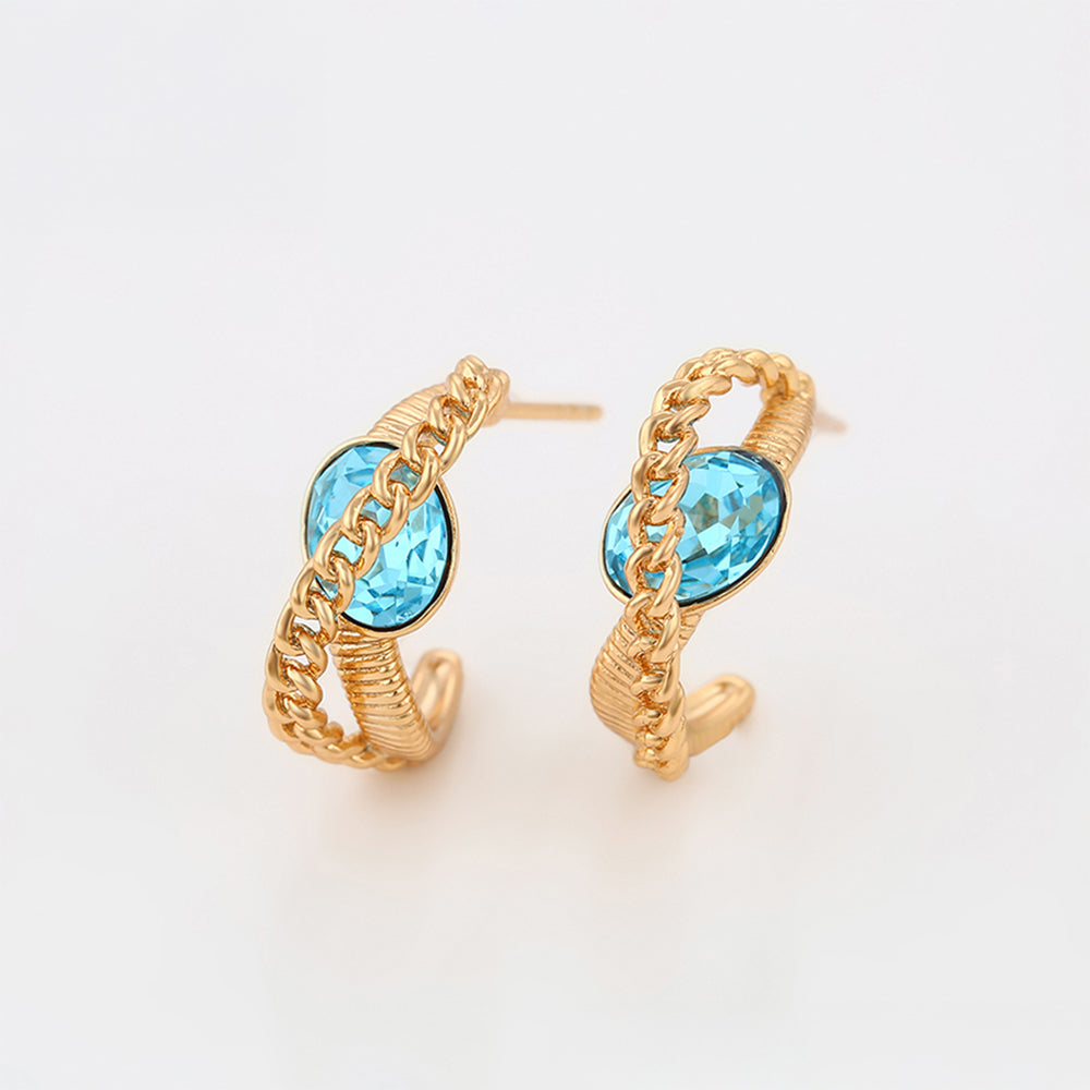 Pendientes de Aleación Bañado en Oro con Cristal Emporia® Azul 3 