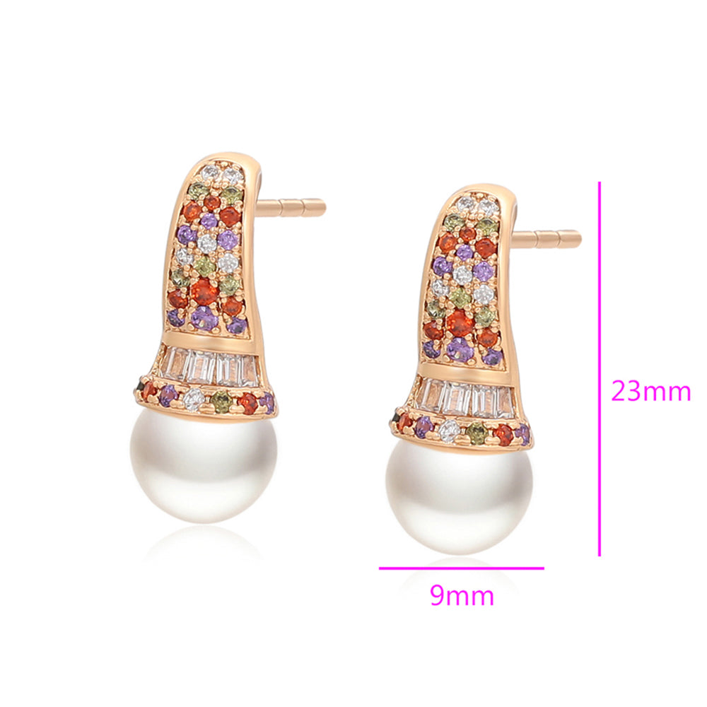 Pendientes de Aleación Bañado en Oro con Cristal Emporia® Rojo y Perla de cristal 2 