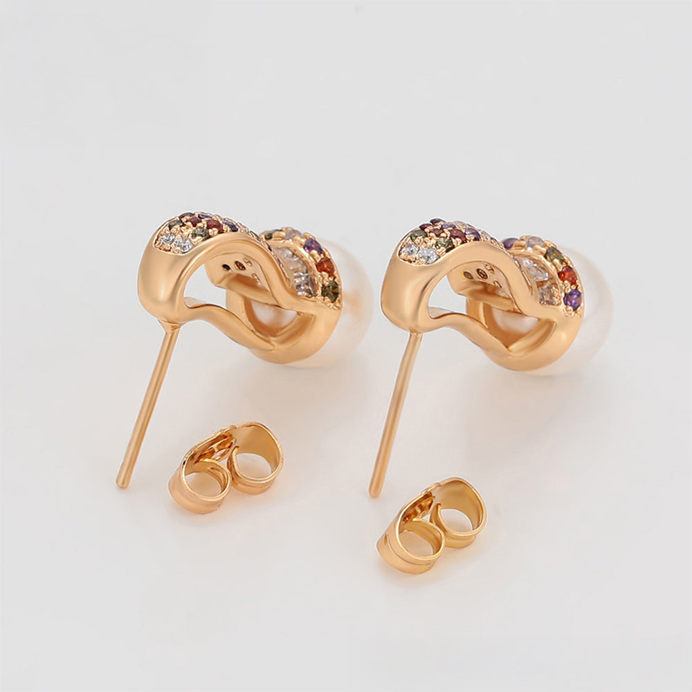 Pendientes de Aleación Bañado en Oro con Cristal Emporia® Rojo y Perla de cristal