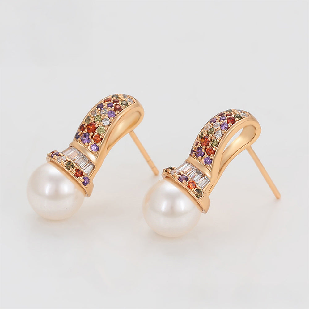 Pendientes de Aleación Bañado en Oro con Cristal Emporia® Rojo y Perla de cristal