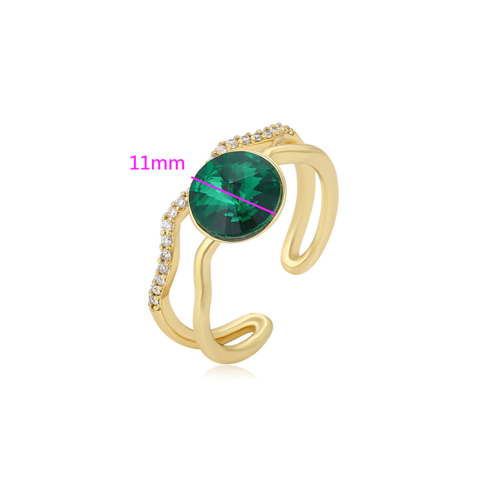 Anillo de Aleación Bañado en Oro con Cristal Emporia® Verde y Cristal Emporia® Blanco 2 