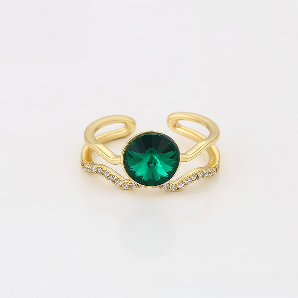 Anillo de Aleación Bañado en Oro con Cristal Emporia® Verde y Cristal Emporia® Blanco 4 