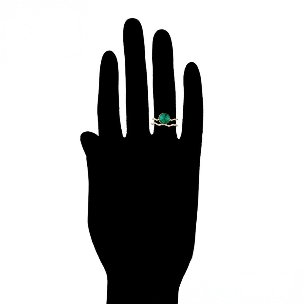 Anillo de Aleación Bañado en Oro con Cristal Emporia® Verde y Cristal Emporia® Blanco 8 