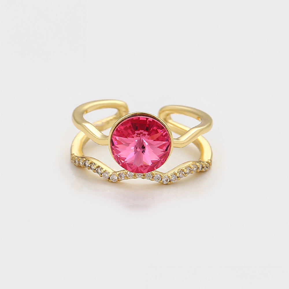 Anillo de Aleación Bañado en Oro con Cristal Emporia® Rojo 7 