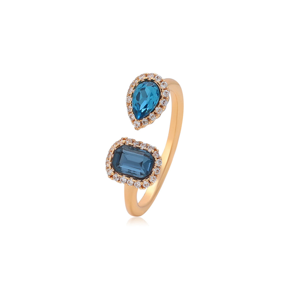 Anillo de Aleación Bañado en Oro con Cristal Emporia® Azul y Cristal Emporia® Blanco 1 