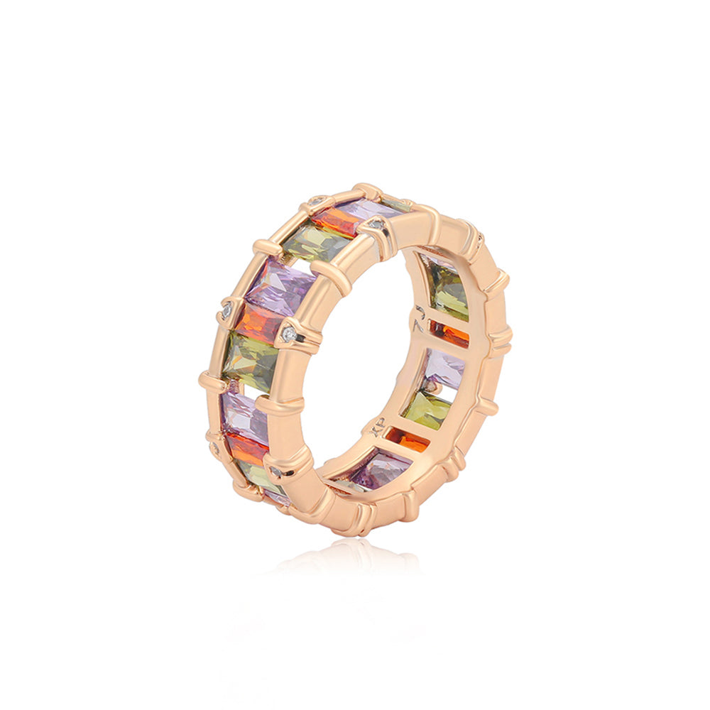Anillo de Aleación Bañado en Oro con Cristal Emporia® Púrpura y Cristal Emporia® Rosa 1 