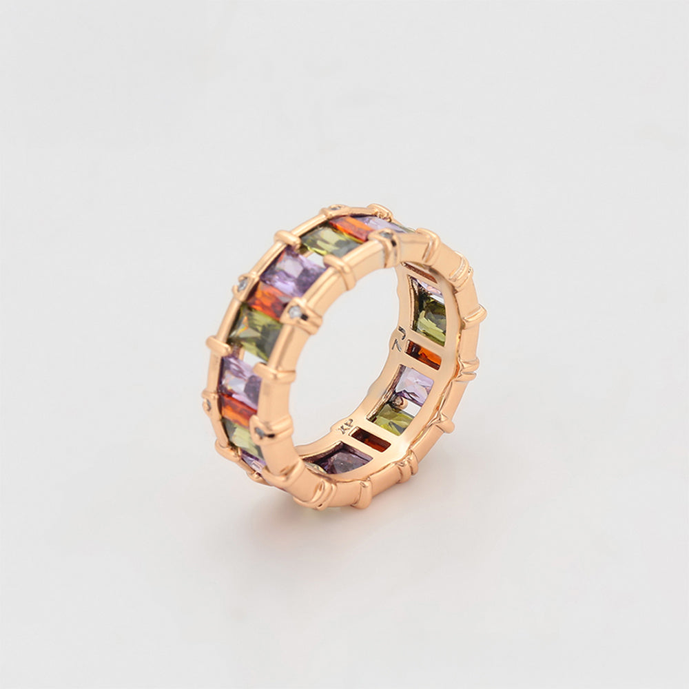 Anillo de Aleación Bañado en Oro con Cristal Emporia® Púrpura y Cristal Emporia® Rosa 5 