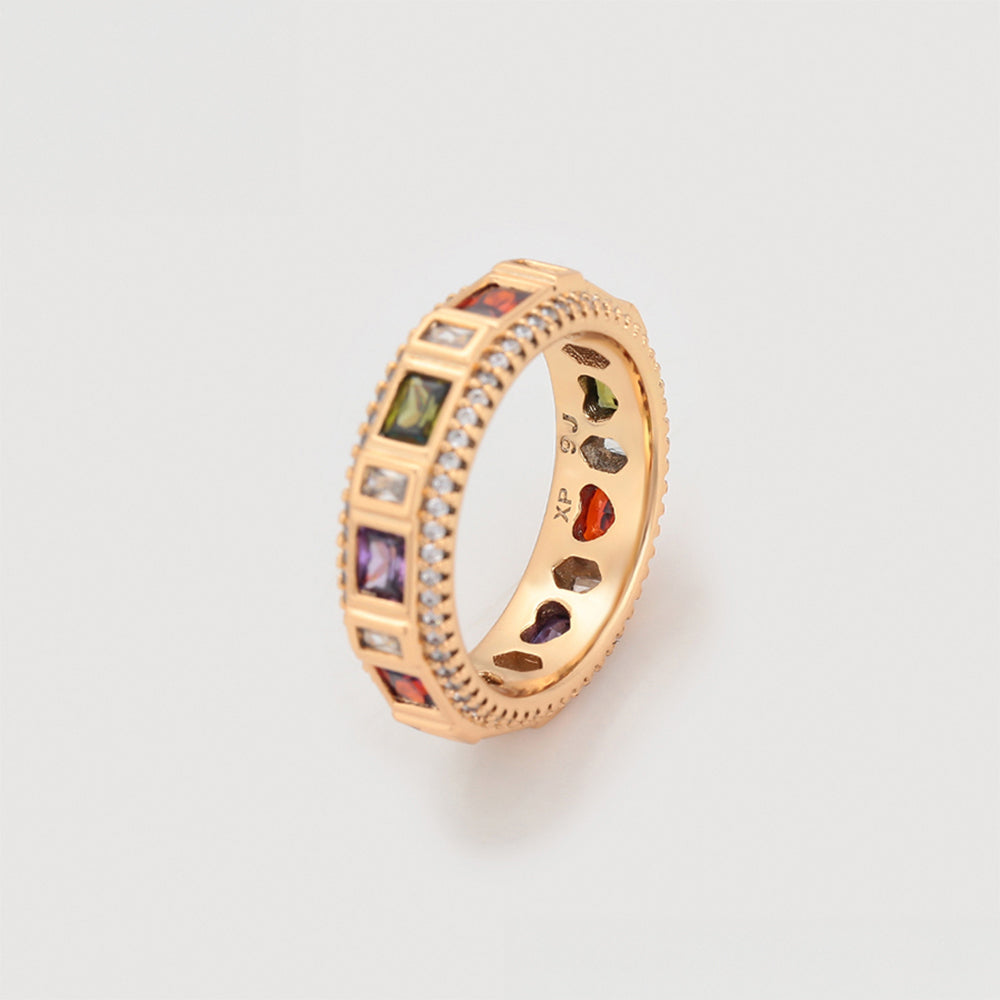 Anillo de Aleación Bañado en Oro con Cristal Emporia® Rojo y Cristal Emporia® Púrpura