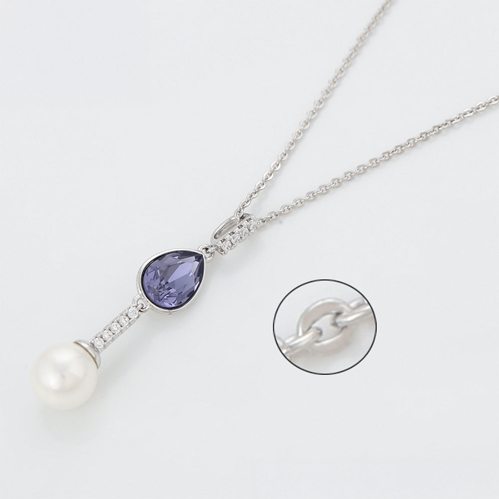 Collar de Aleación Bañado en Oro con Cristal Emporia® Púrpura y Perla de cristal 1 