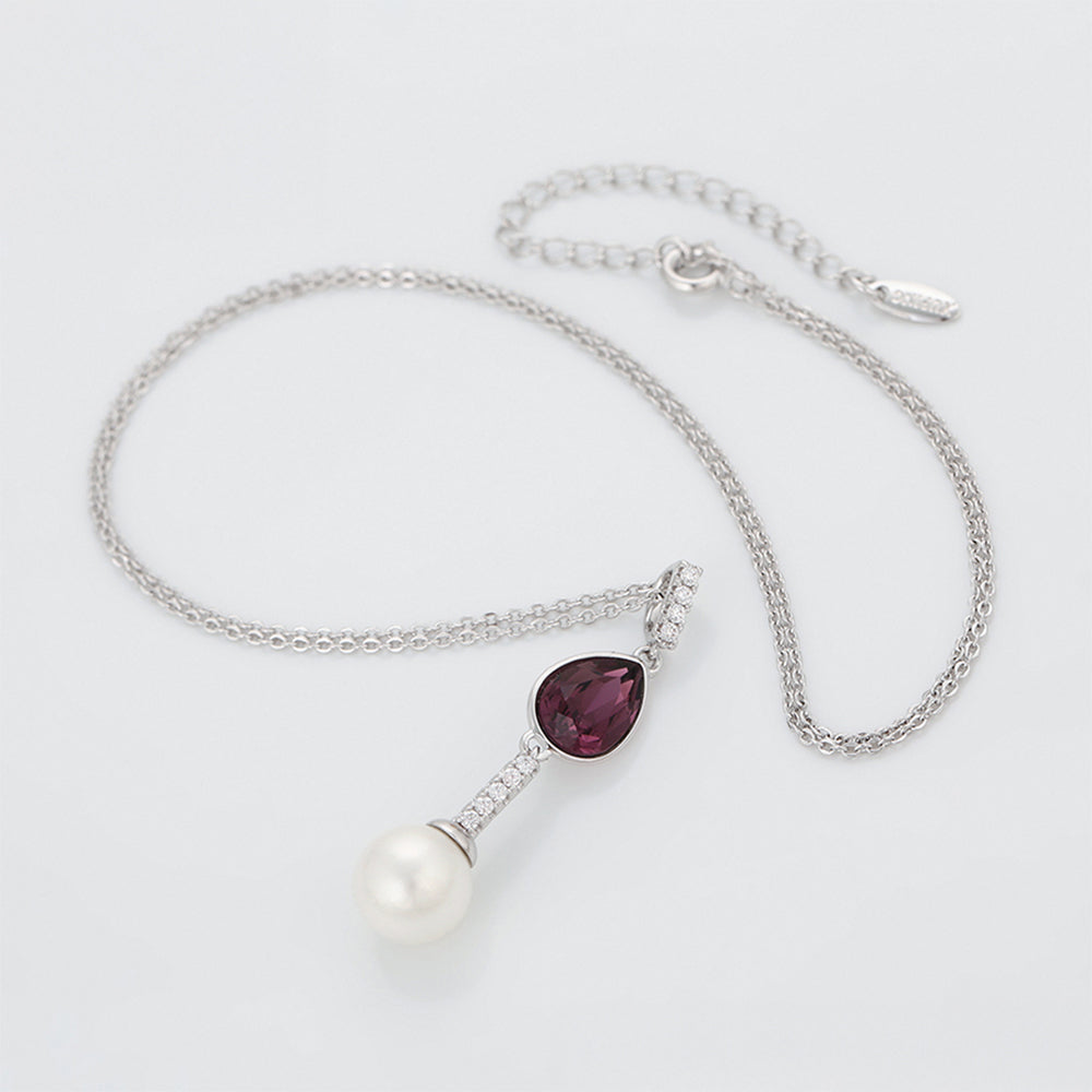 Collar de Aleación Bañado en Oro con Cristal Emporia® Púrpura y Perla de cristal