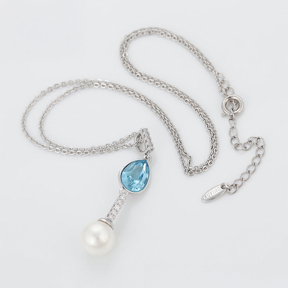 Collar de Aleación Bañado en Oro con Cristal Emporia® Azul y Perla de cristal