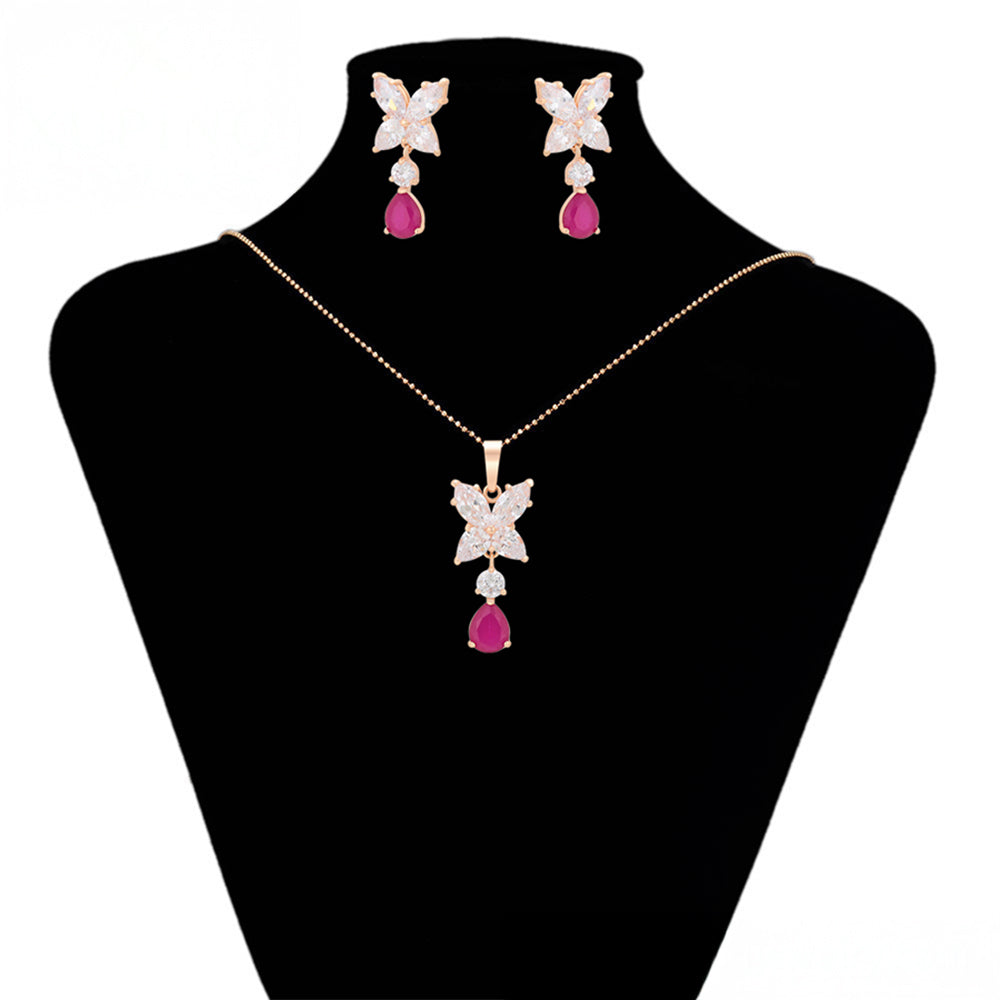 Conjunto de Aleación Bañado en Oro con Cristal Emporia® Rosa y Cristal Emporia® Blanco ( Pendientes +Colgante ) 3 