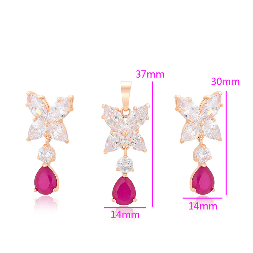 Conjunto de Aleación Bañado en Oro con Cristal Emporia® Rosa y Cristal Emporia® Blanco ( Pendientes +Colgante ) 4 