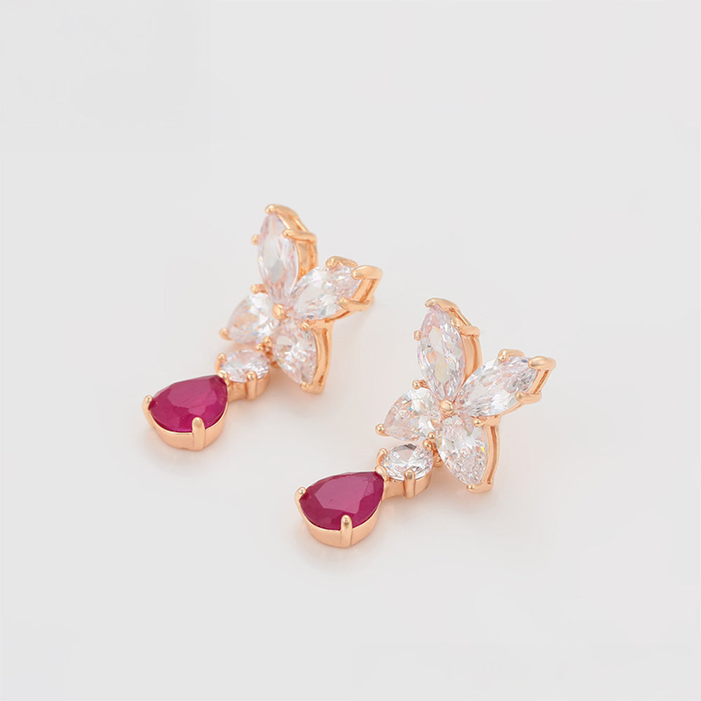 Conjunto de Aleación Bañado en Oro con Cristal Emporia® Rosa y Cristal Emporia® Blanco ( Pendientes +Colgante ) 10 