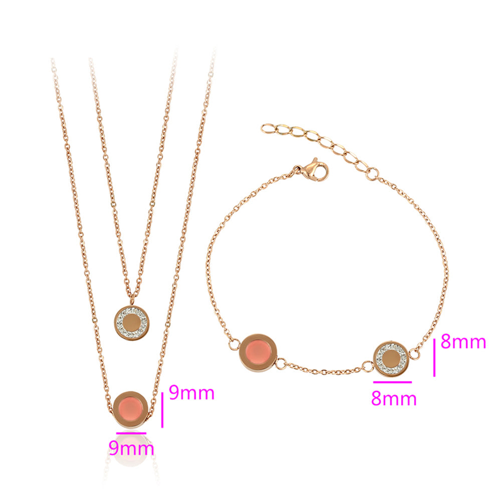 Conjunto de Aleación Bañado en Oro con Cristal Emporia® Rosa y Cristal Emporia® Blanco ( Collar +Pulsera ) 3 