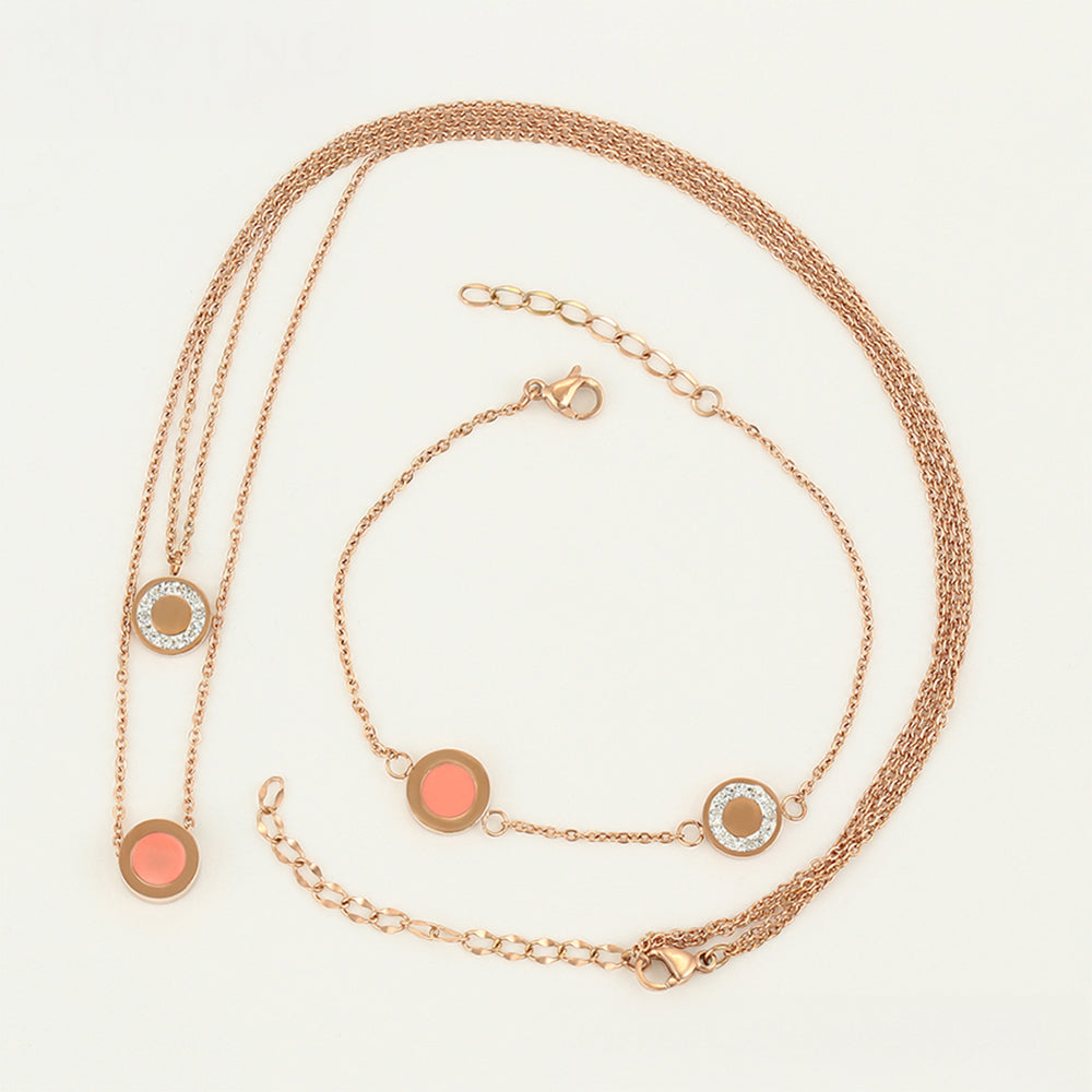 Conjunto de Aleación Bañado en Oro con Cristal Emporia® Rosa y Cristal Emporia® Blanco ( Collar +Pulsera ) 4 