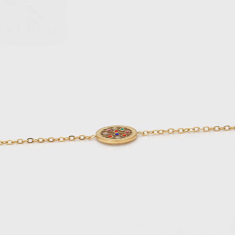 Conjunto de Aleación Bañado en Oro con Cristal Emporia® Rojo y Cristal Emporia® Azul ( Collar +Pendientes +Pulsera +Colgante ) 4 