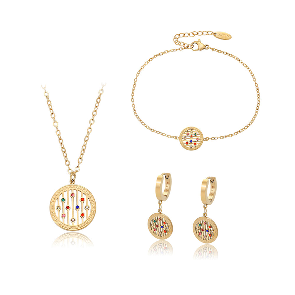 Conjunto de Aleación Bañado en Oro con Cristal Emporia® Rojo y Cristal Emporia® Azul ( Collar +Pendientes +Pulsera +Colgante ) 2 