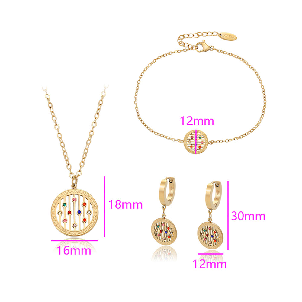 Conjunto de Aleación Bañado en Oro con Cristal Emporia® Rojo y Cristal Emporia® Azul ( Collar +Pendientes +Pulsera +Colgante ) 8 