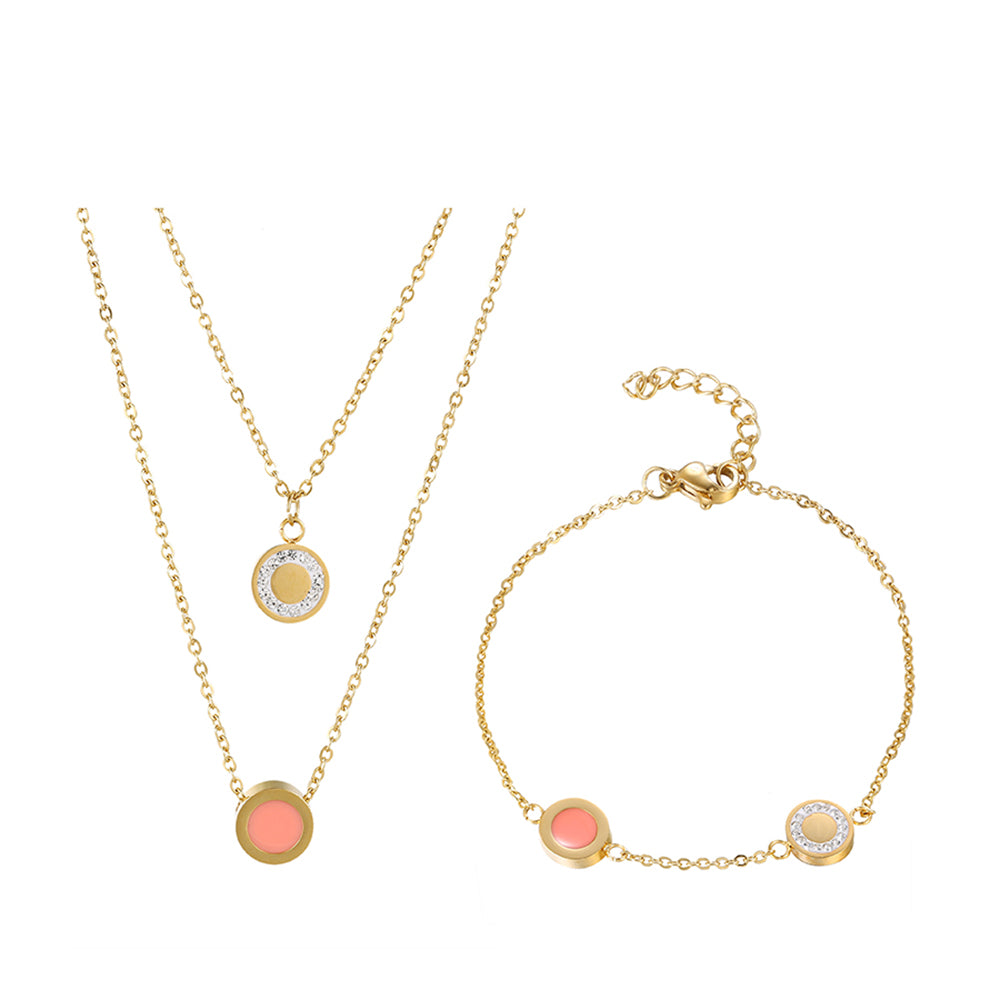 Conjunto de Aleación Bañado en Oro con Cristal Emporia® Rosa y Cristal Emporia® Blanco ( Collar +Pulsera ) 1 