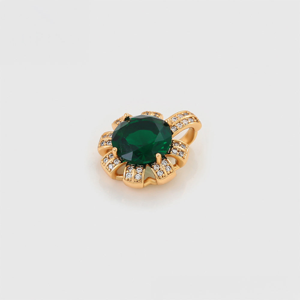 Conjunto de Aleación Bañado en Oro con Cristal Emporia® Verde y Perla de cristal ( Pendientes +Anillo +Colgante )